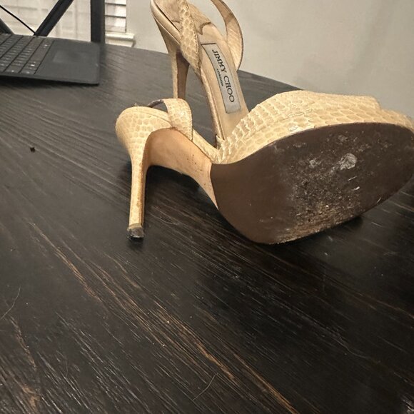 Nude Snake Jimmy Choo Platform Slingback Heels Size 37.5 (7.5) - Picture 3 of 3